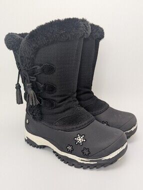 Baffin Kids Black Winter Snow Boots with Faux Fur Trim, Sz 11